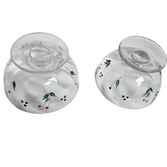 Vintage Crate & Barrel Hand Painted Footed Bowls Glass with Fruit Hungary Made - Picture 4 of 5